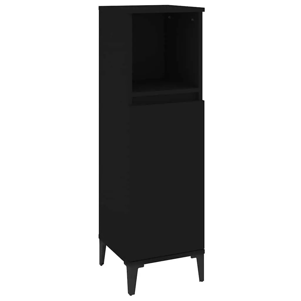 Bathroom Cabinet Engineered Wood Black 30x30x100cm