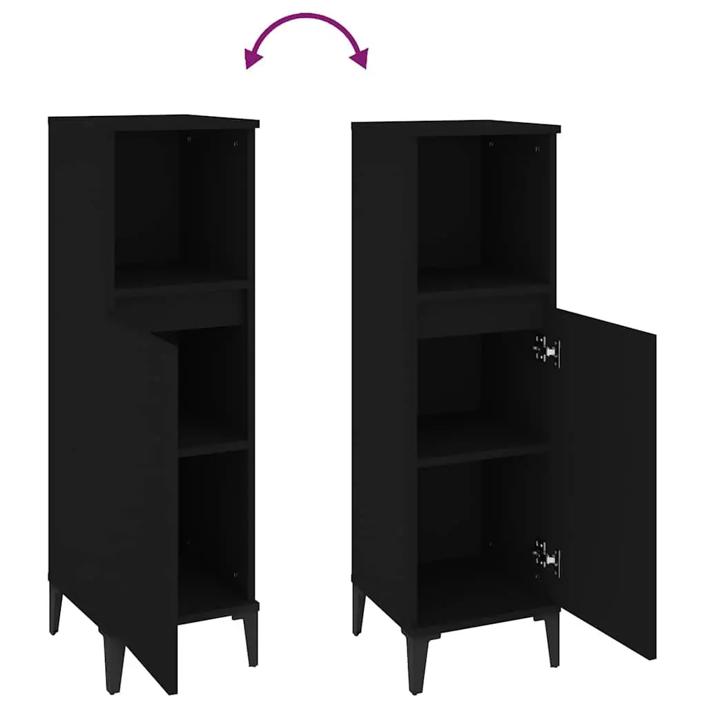 Bathroom Cabinet Engineered Wood Black 30x30x100cm