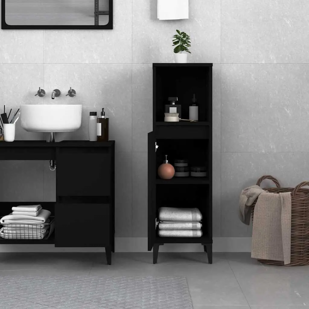 Bathroom Cabinet Engineered Wood Black 30x30x100cm