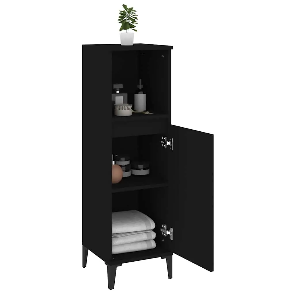 Bathroom Cabinet Engineered Wood Black 30x30x100cm