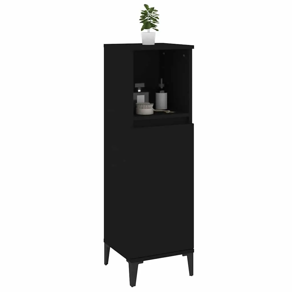 Bathroom Cabinet Engineered Wood Black 30x30x100cm