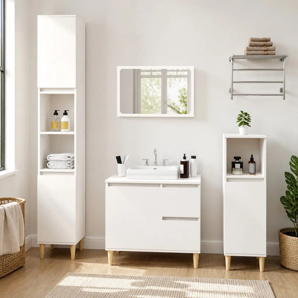 Bathroom Cabinet Engineered Wood White 2 Drawers 1 Door Compartment Storage Unit