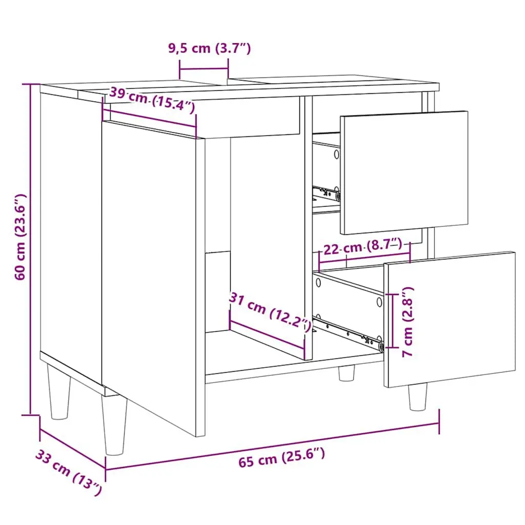 Bathroom Cabinet Engineered Wood White 2 Drawers 1 Door Compartment Storage Unit