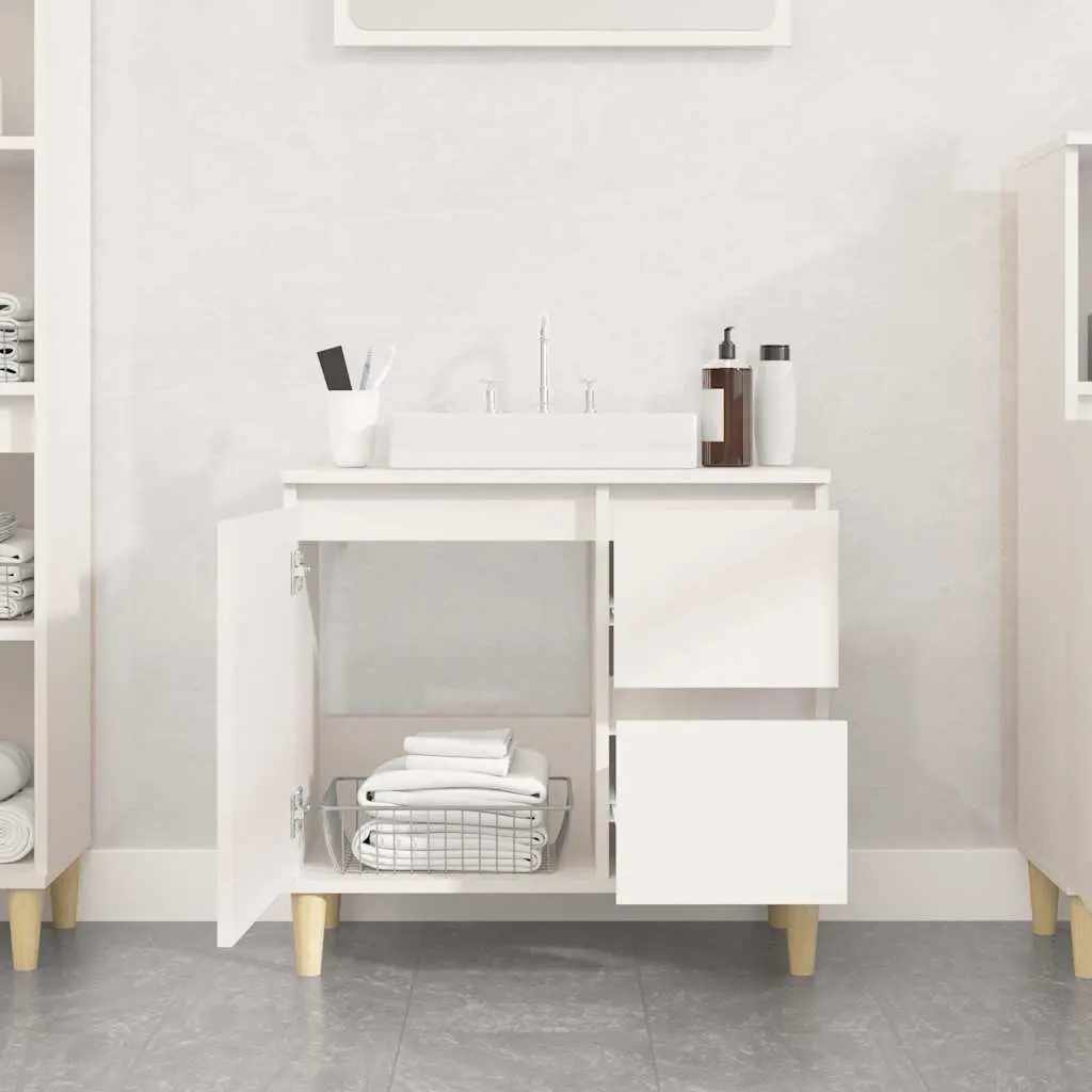 Bathroom Cabinet Engineered Wood White 2 Drawers 1 Door Compartment Storage Unit