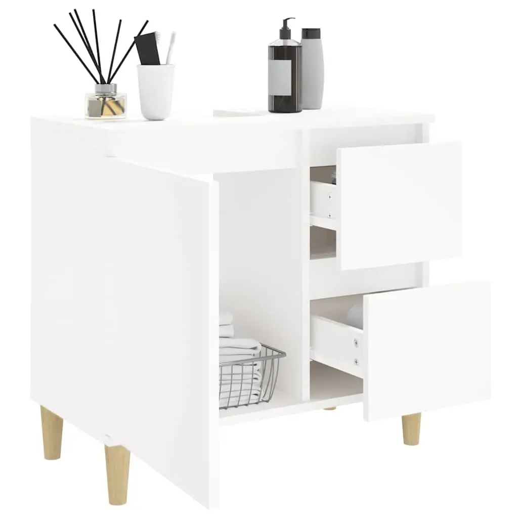 Bathroom Cabinet Engineered Wood White 2 Drawers 1 Door Compartment Storage Unit