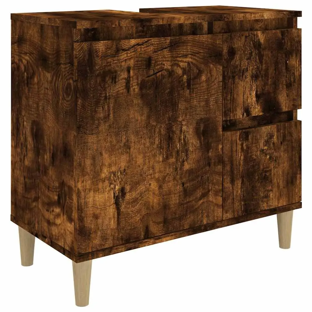 Bathroom Cabinet Engineered Wood 65x33x60cm Smoked Oak 2 Drawers