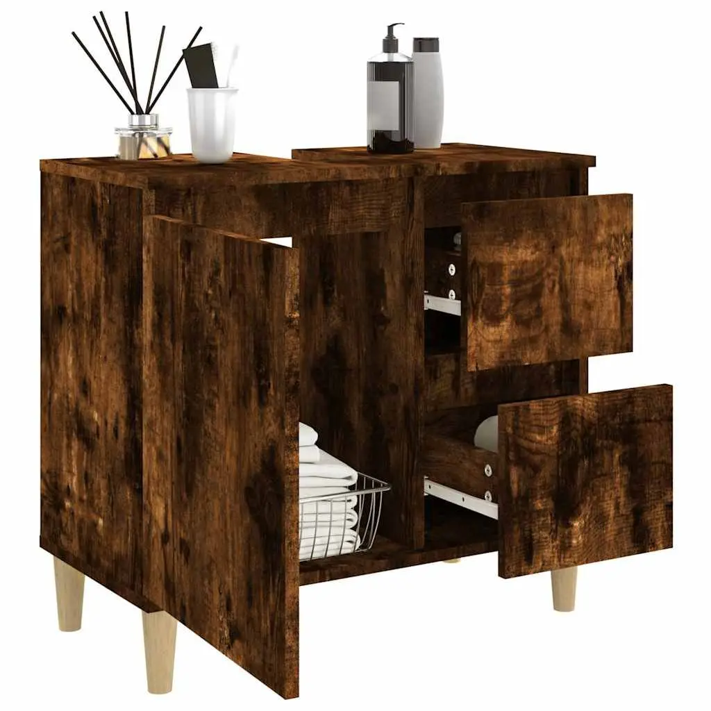Bathroom Cabinet Engineered Wood 65x33x60cm Smoked Oak 2 Drawers