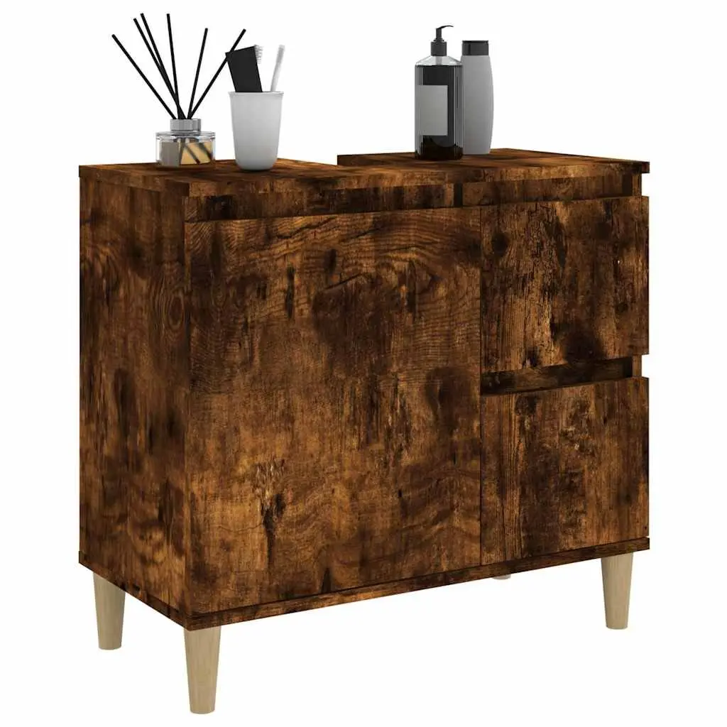 Bathroom Cabinet Engineered Wood 65x33x60cm Smoked Oak 2 Drawers