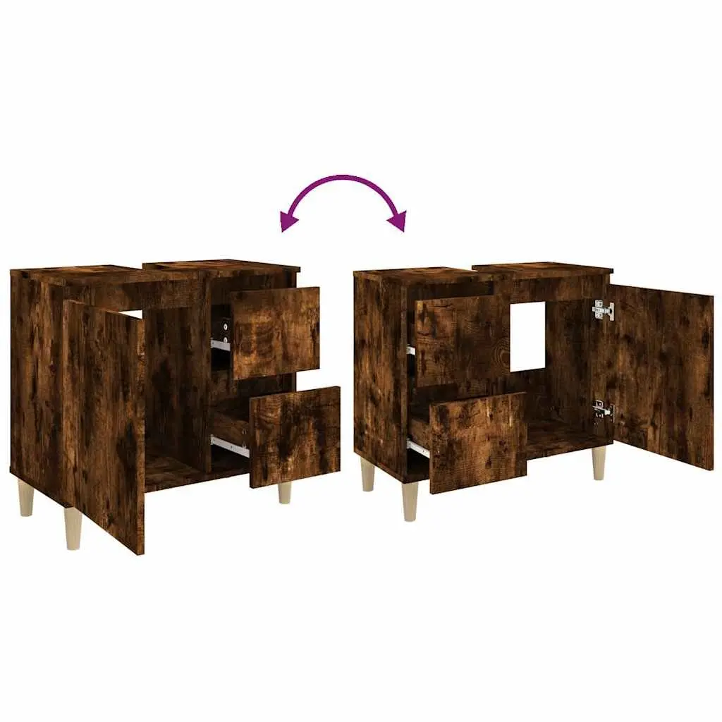 Bathroom Cabinet Engineered Wood 65x33x60cm Smoked Oak 2 Drawers