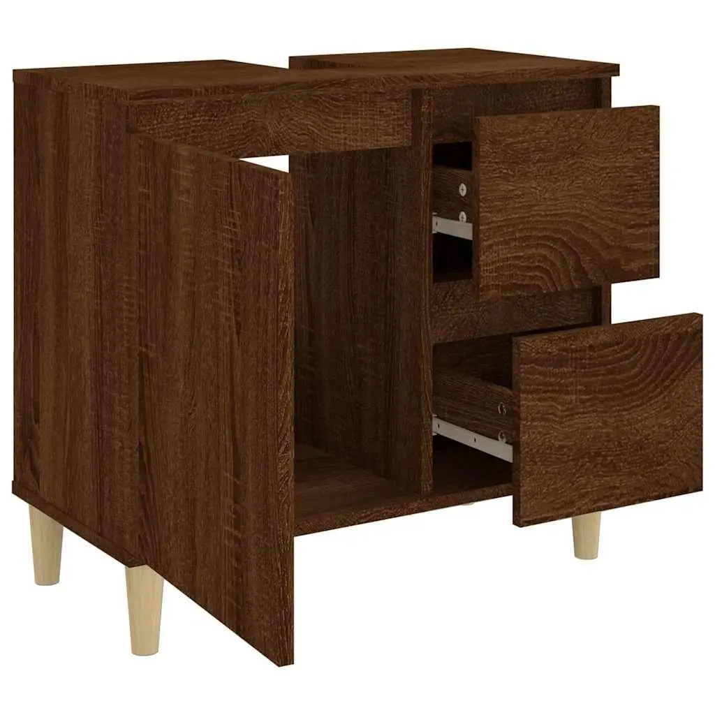 Bathroom Cabinet Engineered Wood 65x33x60cm Brown Oak Storage Cupboard