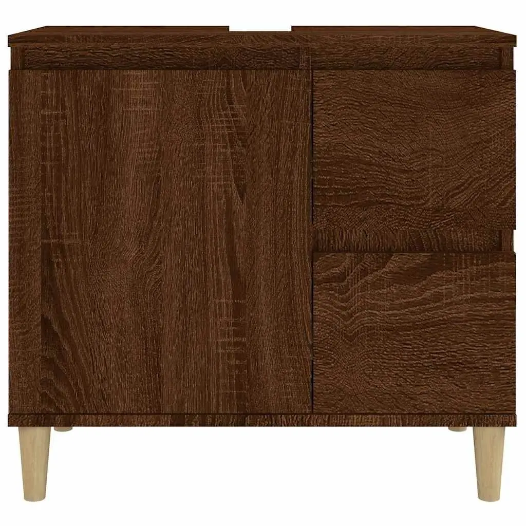 Bathroom Cabinet Engineered Wood 65x33x60cm Brown Oak Storage Cupboard