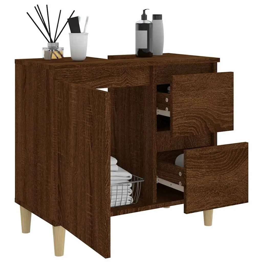 Bathroom Cabinet Engineered Wood 65x33x60cm Brown Oak Storage Cupboard