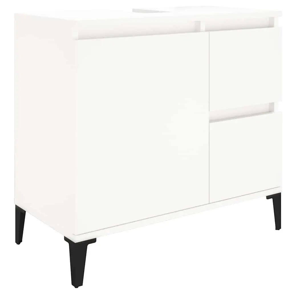 Bathroom Cabinet Engineered Wood 65x33x60 cm White Vanity Storage Unit with Drawers and Door
