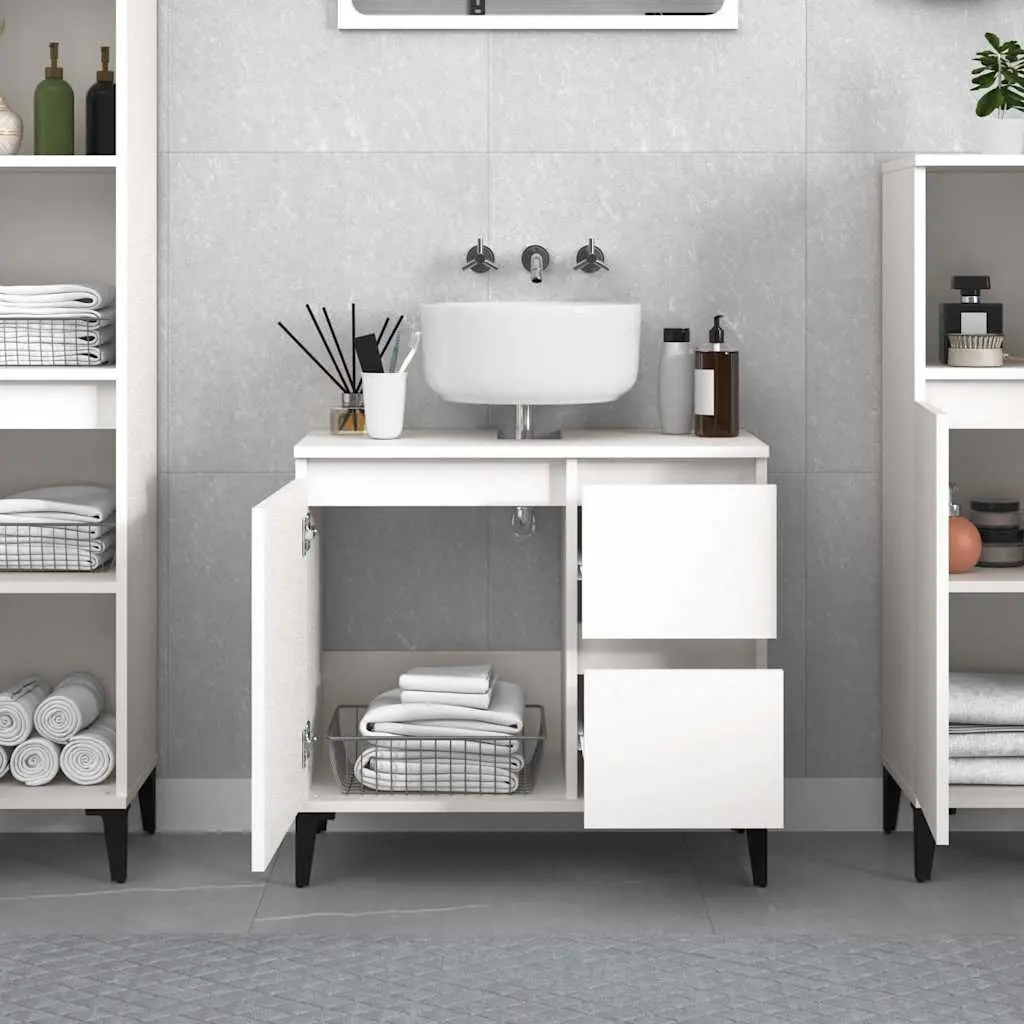 Bathroom Cabinet Engineered Wood 65x33x60 cm White Vanity Storage Unit with Drawers and Door