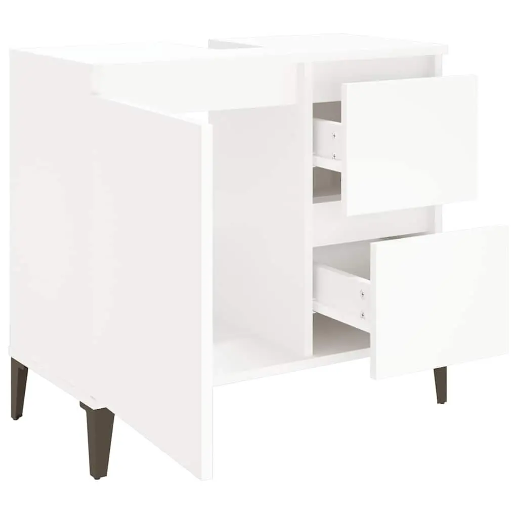 Bathroom Cabinet Engineered Wood 65x33x60 cm White Vanity Storage Unit with Drawers and Door