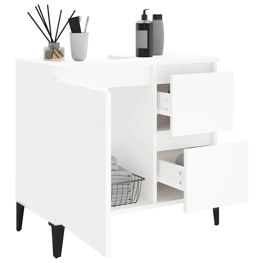 Bathroom Cabinet Engineered Wood 65x33x60 cm White Vanity Storage Unit with Drawers and Door
