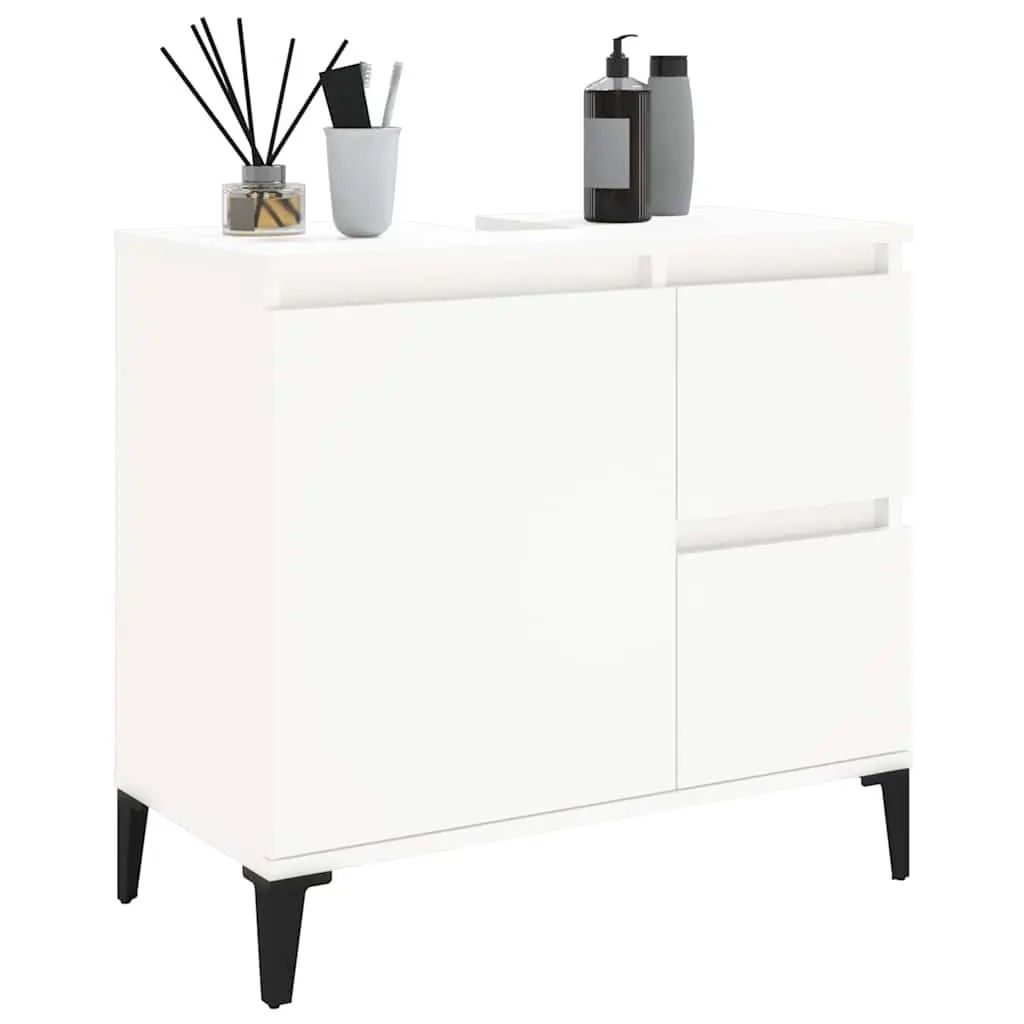Bathroom Cabinet Engineered Wood 65x33x60 cm White Vanity Storage Unit with Drawers and Door