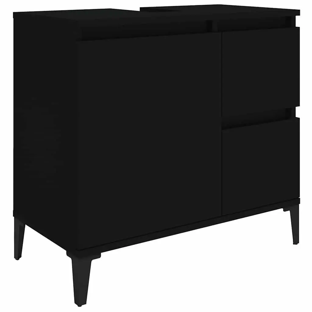 Bathroom Storage Unit Engineered Wood Black Vanity Cabinet 2 Drawers Compartment