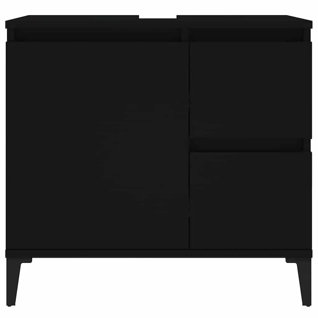 Bathroom Storage Unit Engineered Wood Black Vanity Cabinet 2 Drawers Compartment