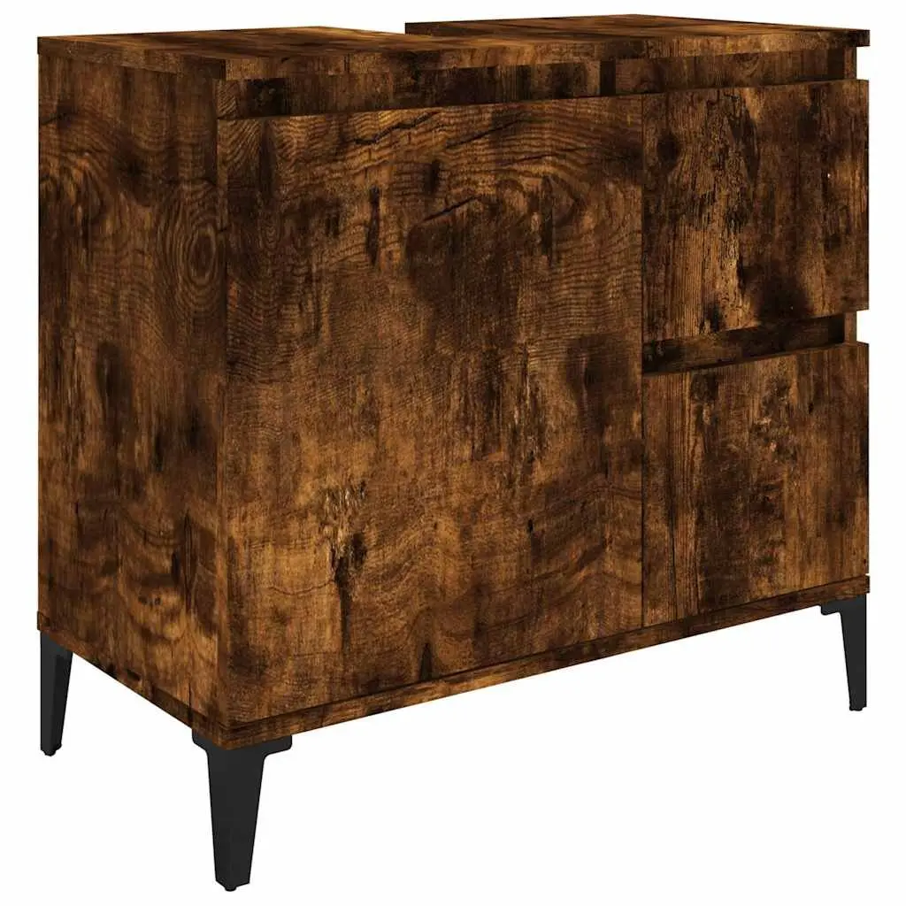 Bathroom Cabinet Storage Unit Engineered Wood Brown 65x33x60cm with 2 Drawers and 1 Door Compartment