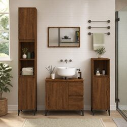 Bathroom Vanity Cabinet 65x33x60cm Brown Oak Storage Unit 2 Drawers