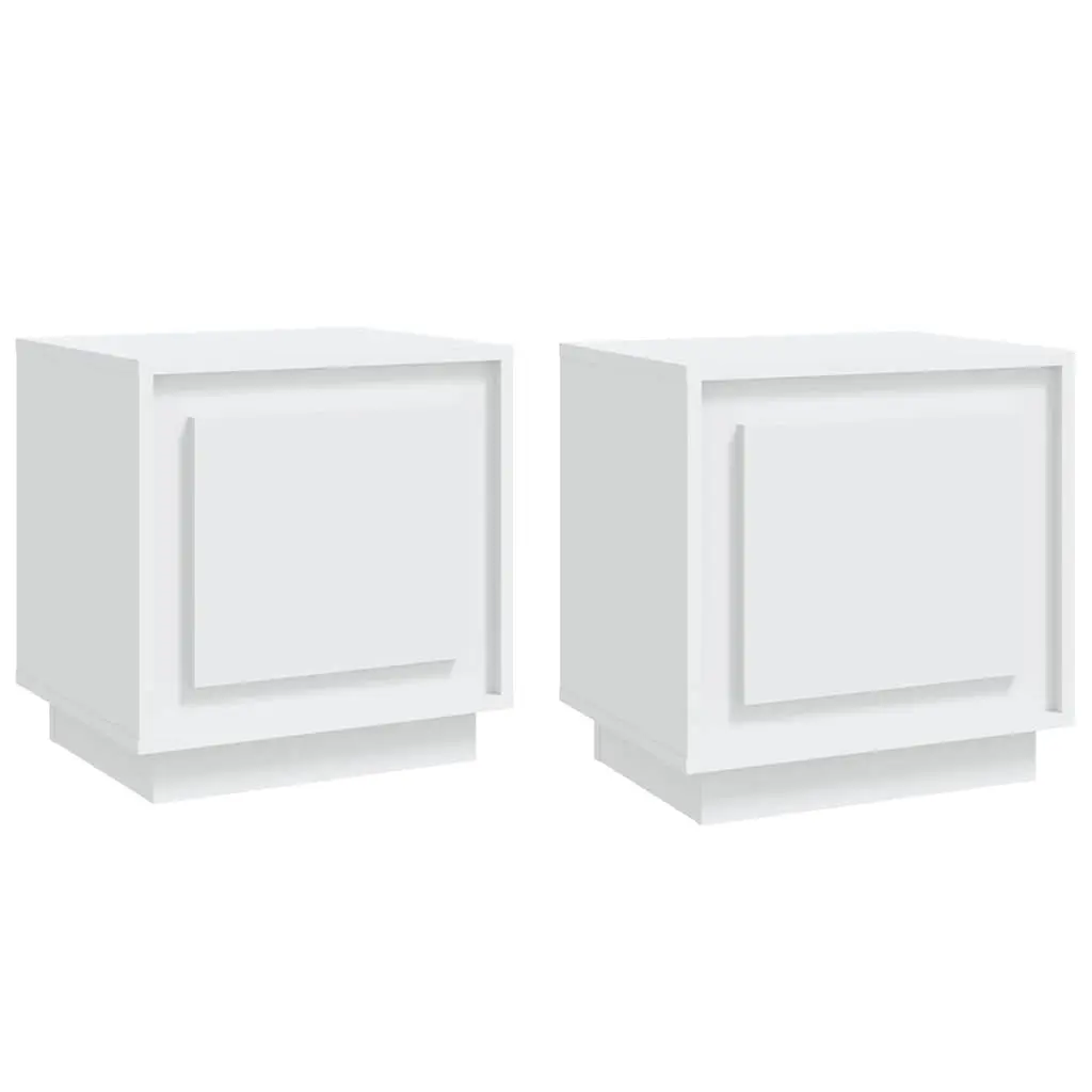 Bedside Cabinets Engineered Wood 44x35x45 cm White Modern Nightstand Storage Cabinet 2 pcs