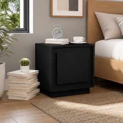 Bedside Cabinet Black Modern Nightstand Storage Table with Door 44x35x45cm