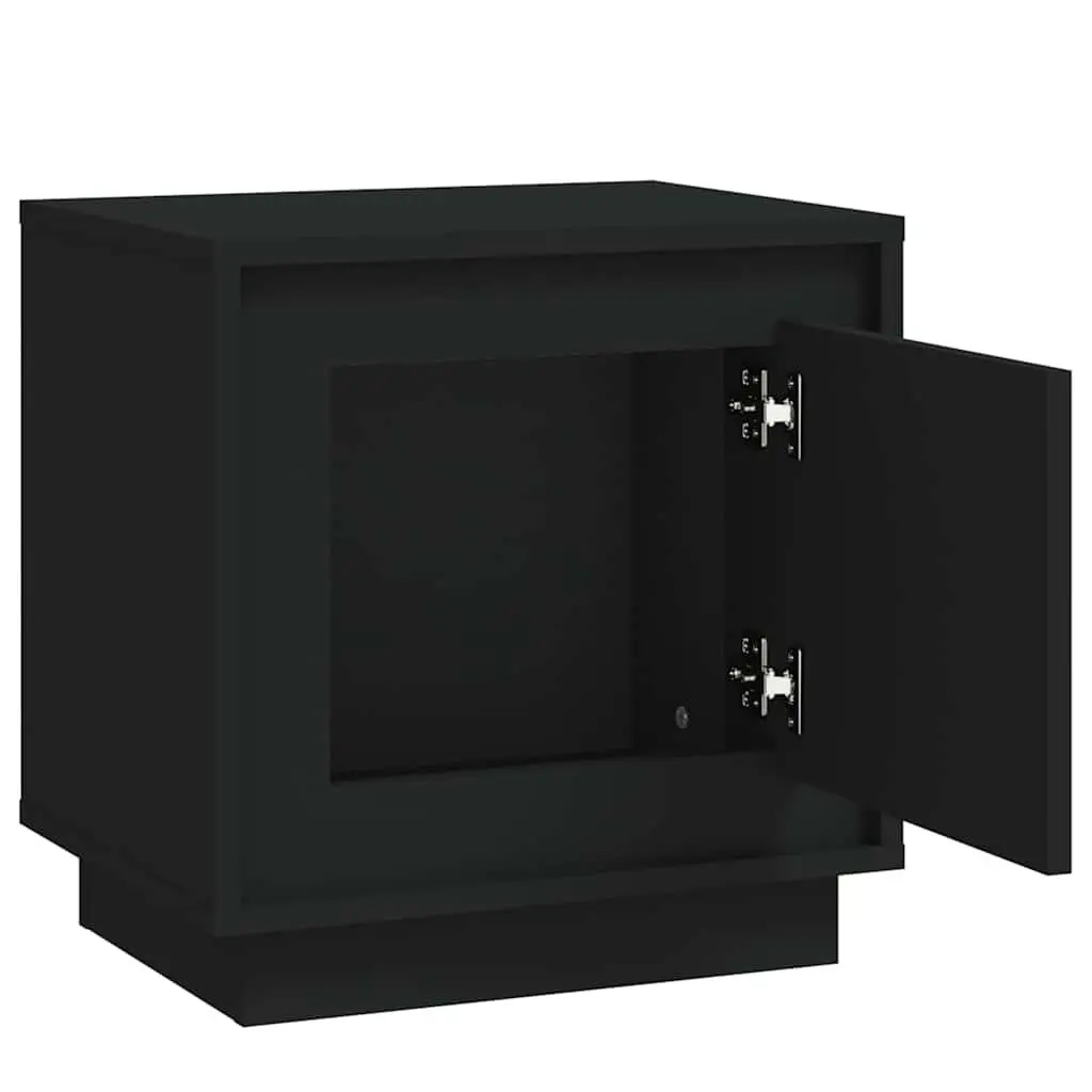 Bedside Cabinet Engineered Wood 44x35x45cm Black Modern Nightstand Storage Table