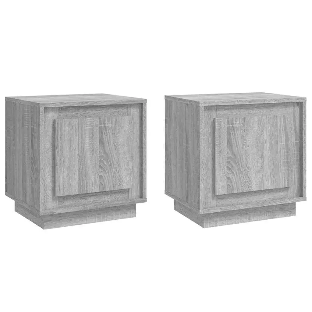 Bedside Cabinet Engineered Wood 44 x 35 x 45 cm Grey 2 Piece Nightstand Storage Door Organizer