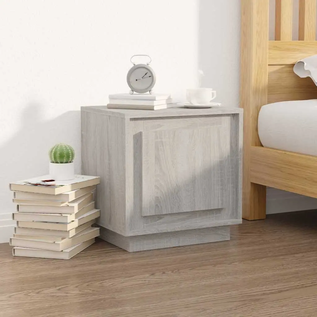 Bedside Cabinet Engineered Wood 44 x 35 x 45 cm Grey 2 Piece Nightstand Storage Door Organizer
