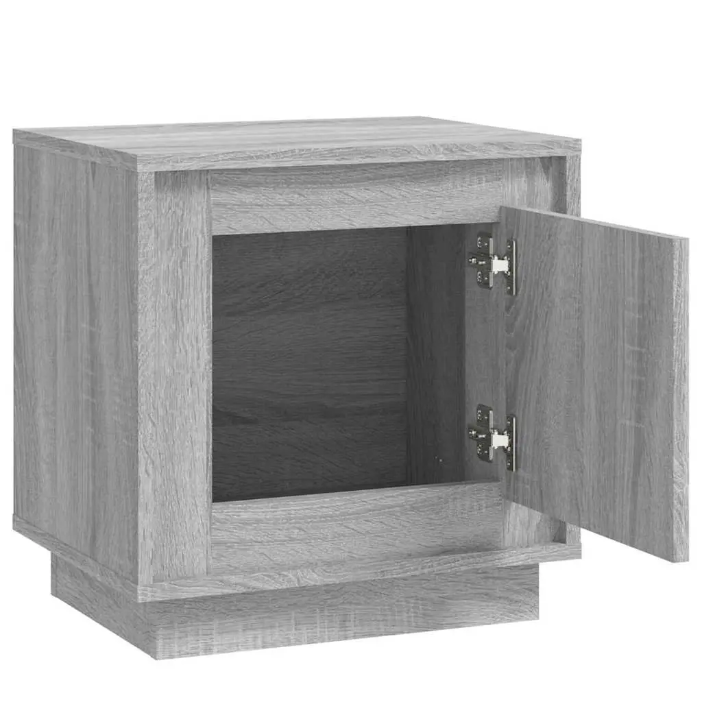 Bedside Cabinet Engineered Wood 44 x 35 x 45 cm Grey 2 Piece Nightstand Storage Door Organizer