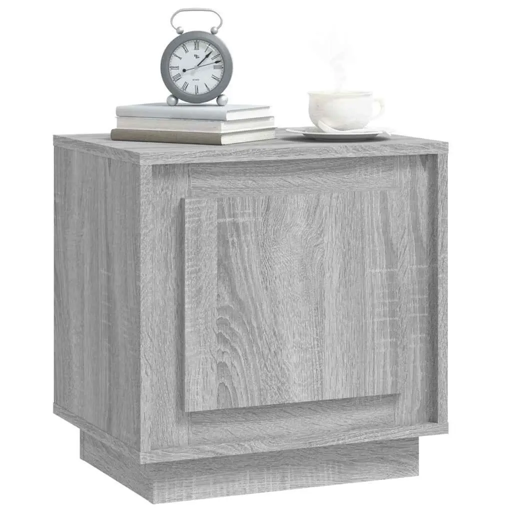 Bedside Cabinet Engineered Wood 44 x 35 x 45 cm Grey 2 Piece Nightstand Storage Door Organizer