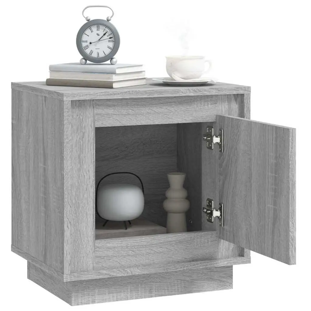 Bedside Cabinet Engineered Wood 44 x 35 x 45 cm Grey 2 Piece Nightstand Storage Door Organizer