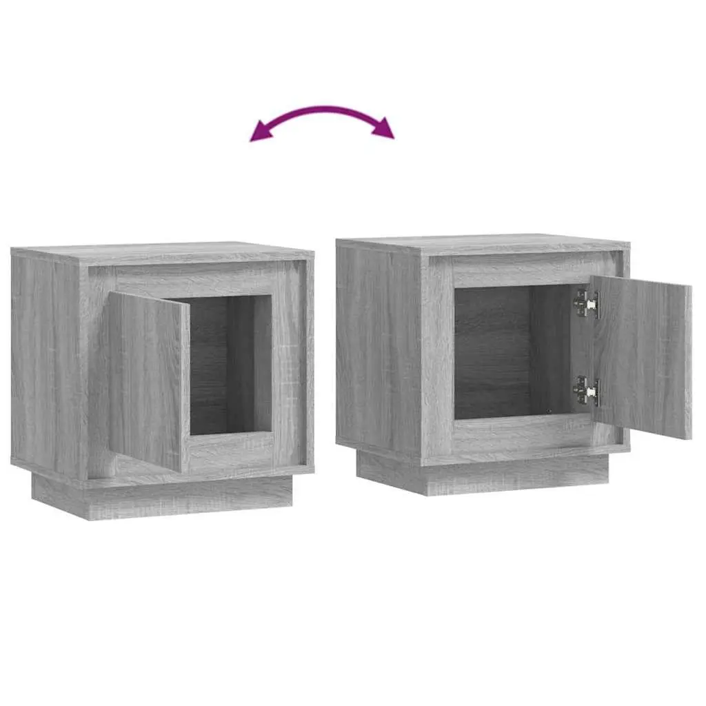 Bedside Cabinet Engineered Wood 44 x 35 x 45 cm Grey 2 Piece Nightstand Storage Door Organizer