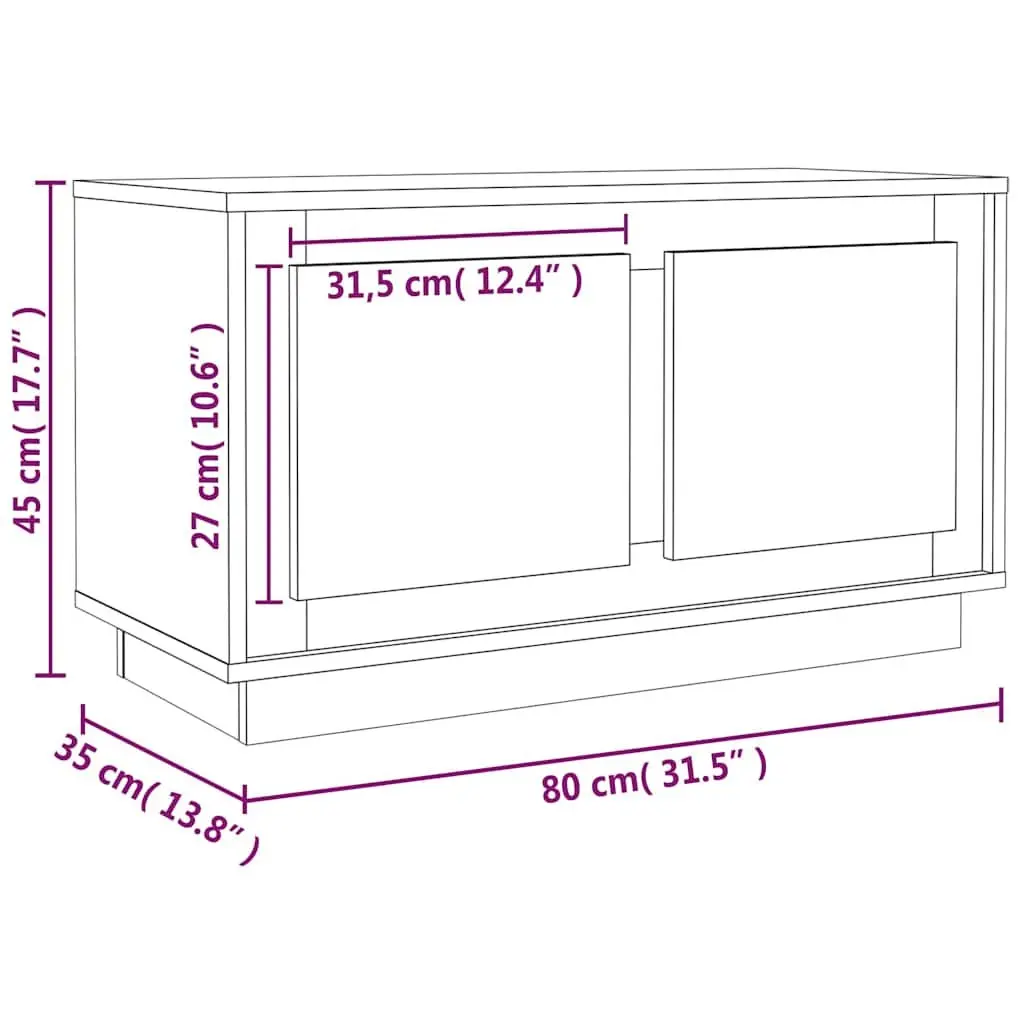 TV Cabinet Engineered Wood 80x35x45cm White Media Unit Storage Furniture