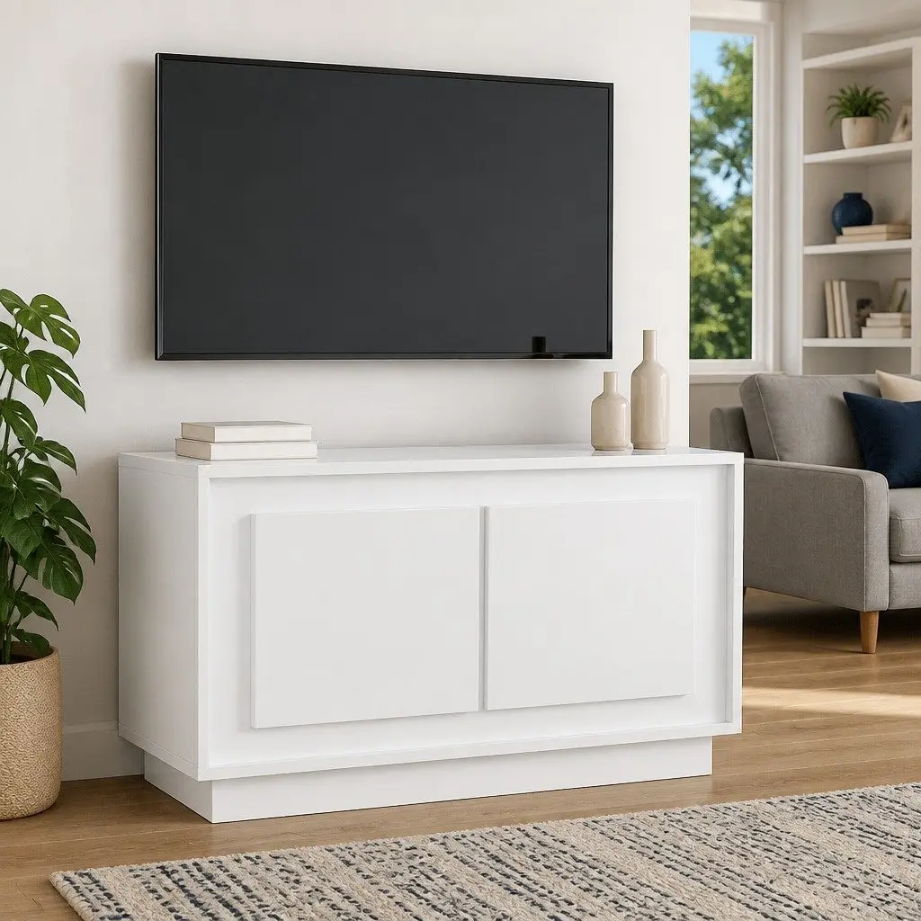 TV Cabinet Engineered Wood 80 x 35 x 45 cm High Gloss White Media Stand Storage Unit Living Room Furniture