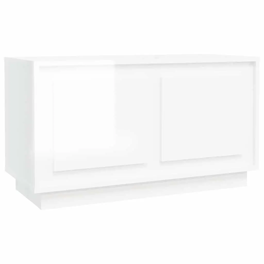 TV Cabinet Engineered Wood 80 x 35 x 45 cm High Gloss White Media Stand Storage Unit Living Room Furniture