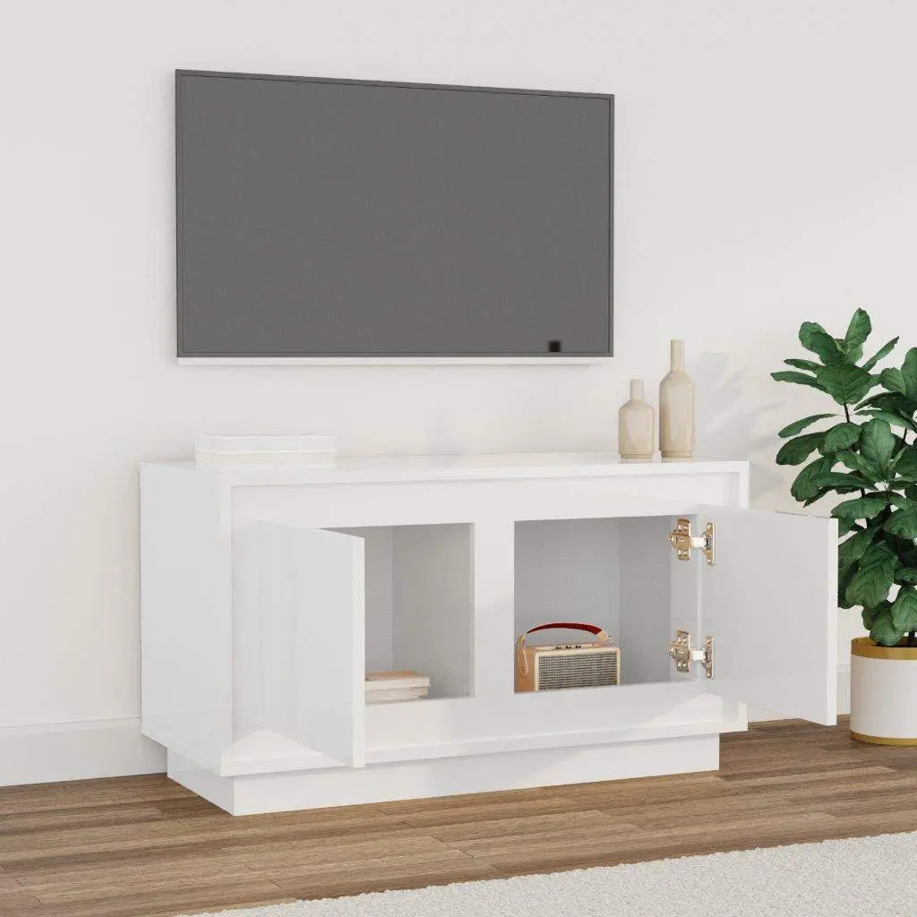 TV Cabinet Engineered Wood 80 x 35 x 45 cm High Gloss White Media Stand Storage Unit Living Room Furniture