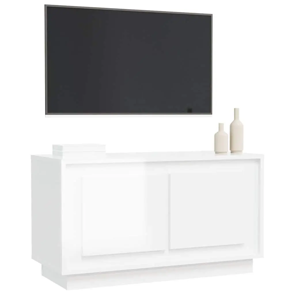 TV Cabinet Engineered Wood 80 x 35 x 45 cm High Gloss White Media Stand Storage Unit Living Room Furniture
