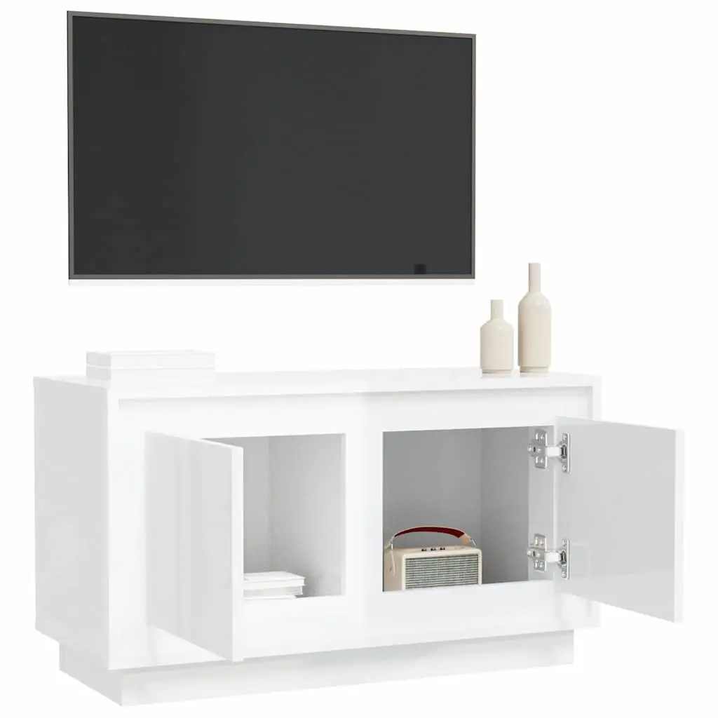 TV Cabinet Engineered Wood 80 x 35 x 45 cm High Gloss White Media Stand Storage Unit Living Room Furniture