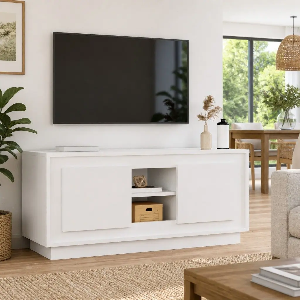 TV Cabinet Engineered Wood 102x35x45cm White High Gloss Modern Media Storage Unit