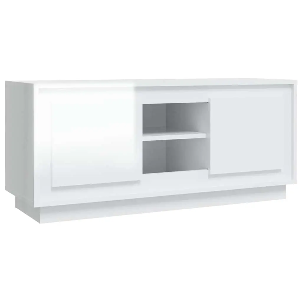 TV Cabinet Engineered Wood 102x35x45cm White High Gloss Modern Media Storage Unit