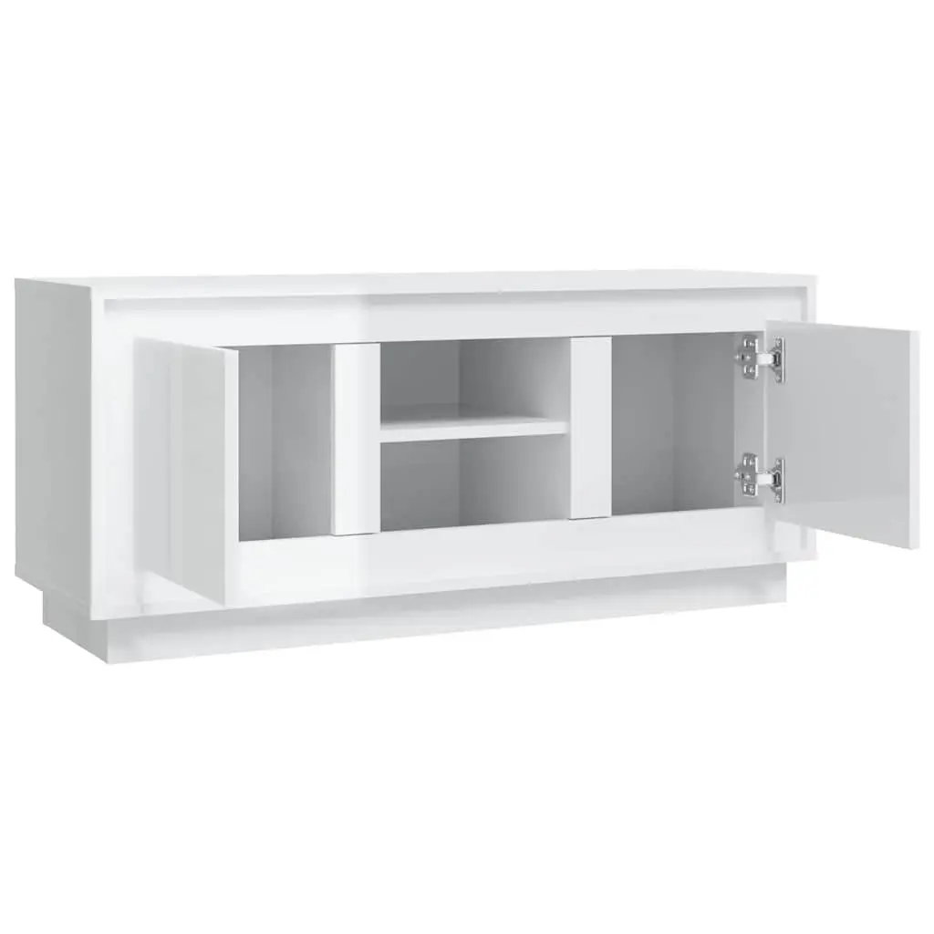 TV Cabinet Engineered Wood 102x35x45cm White High Gloss Modern Media Storage Unit