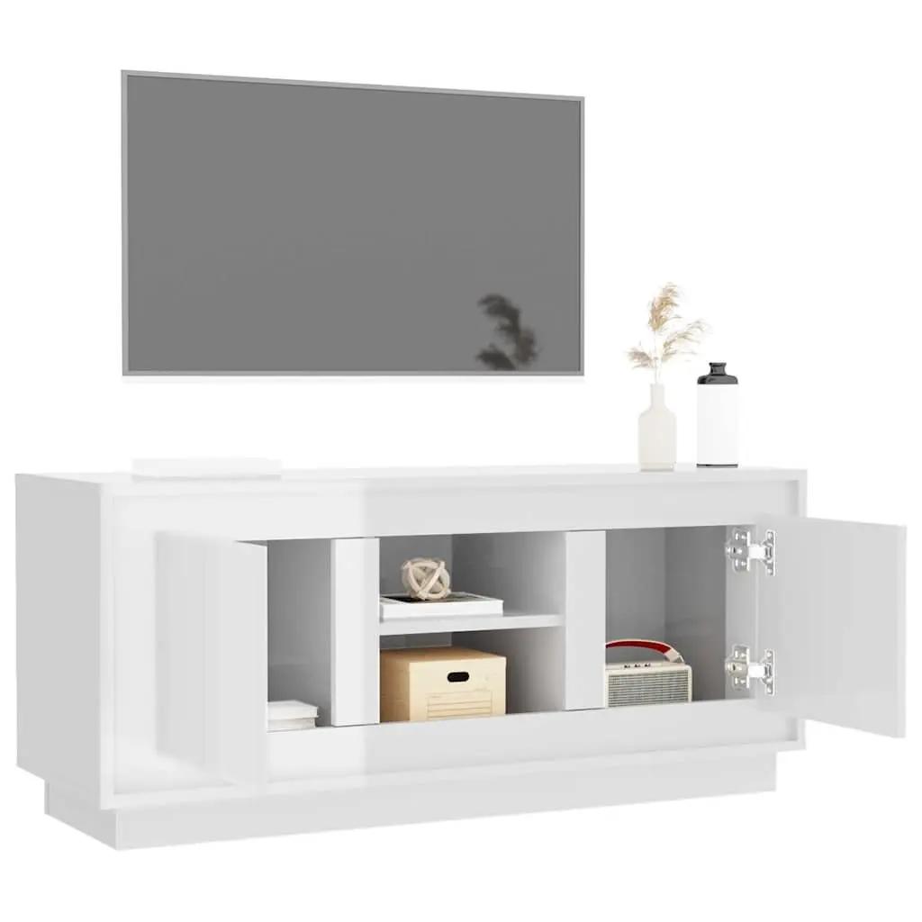 TV Cabinet Engineered Wood 102x35x45cm White High Gloss Modern Media Storage Unit