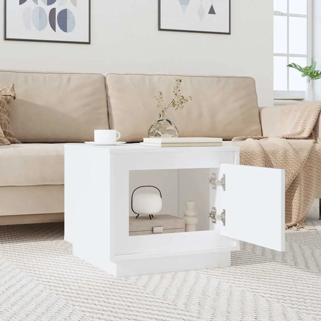 White Coffee Table Storage Cabinet Living Room Accent Furniture Engineered Wood