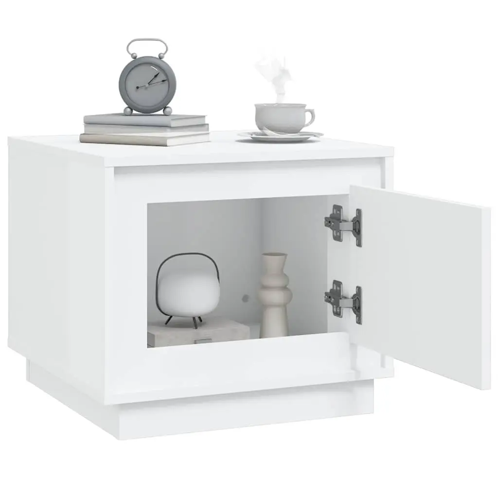 White Coffee Table Storage Cabinet Living Room Accent Furniture Engineered Wood
