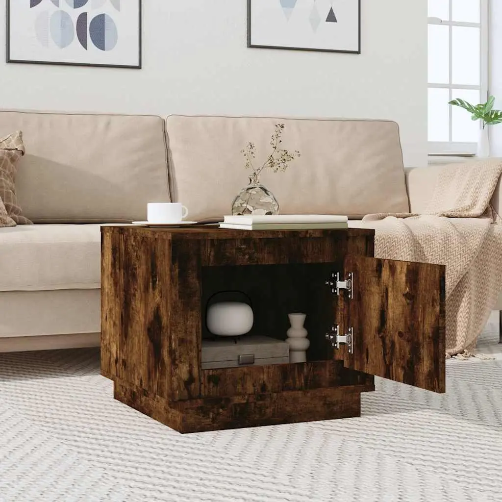 Coffee Table Engineered Wood Smoked Oak 51x50x44cm with Storage Door for Living Room