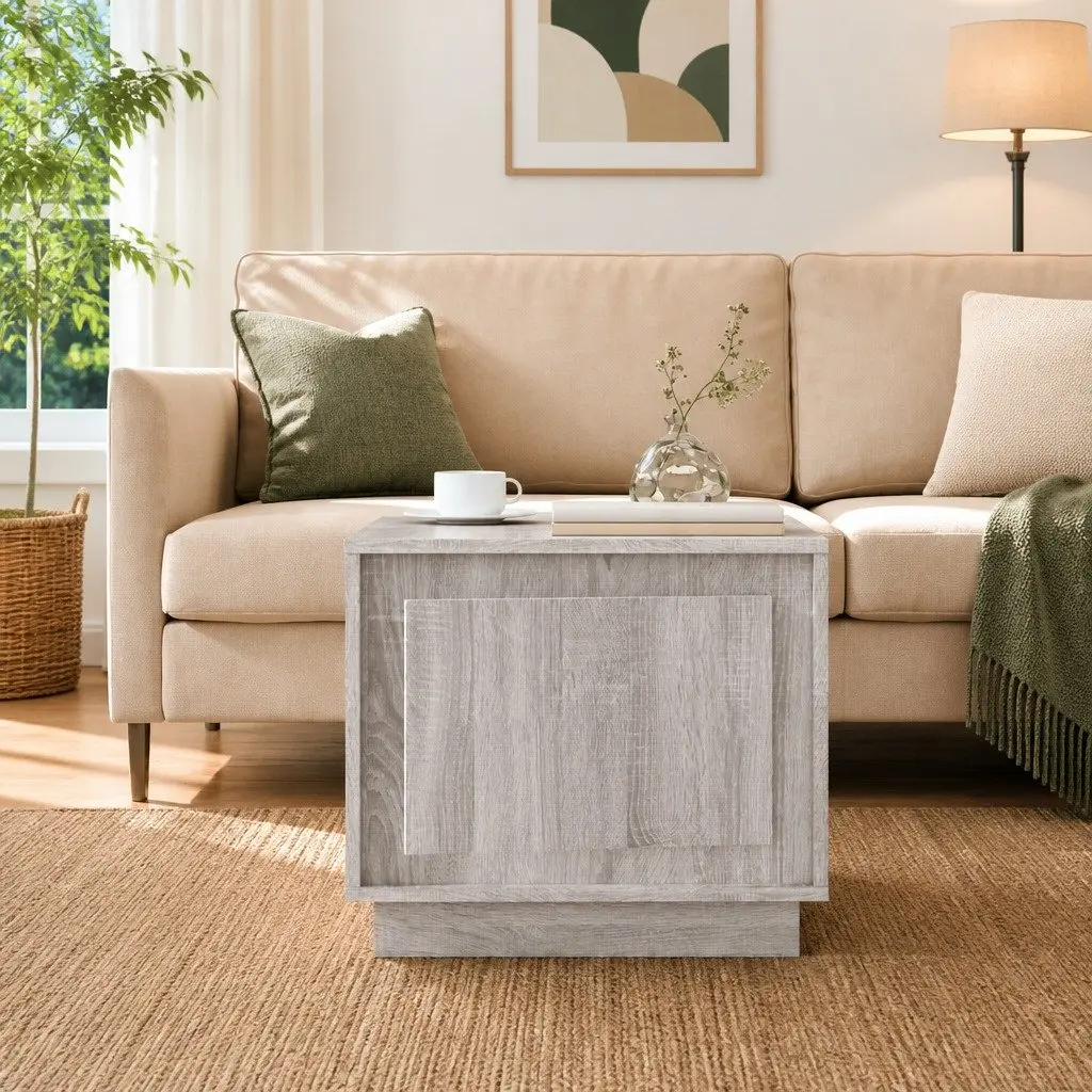 Coffee Table Engineered Wood Grey 51Lx50Wx44H cm Storage Cabinet