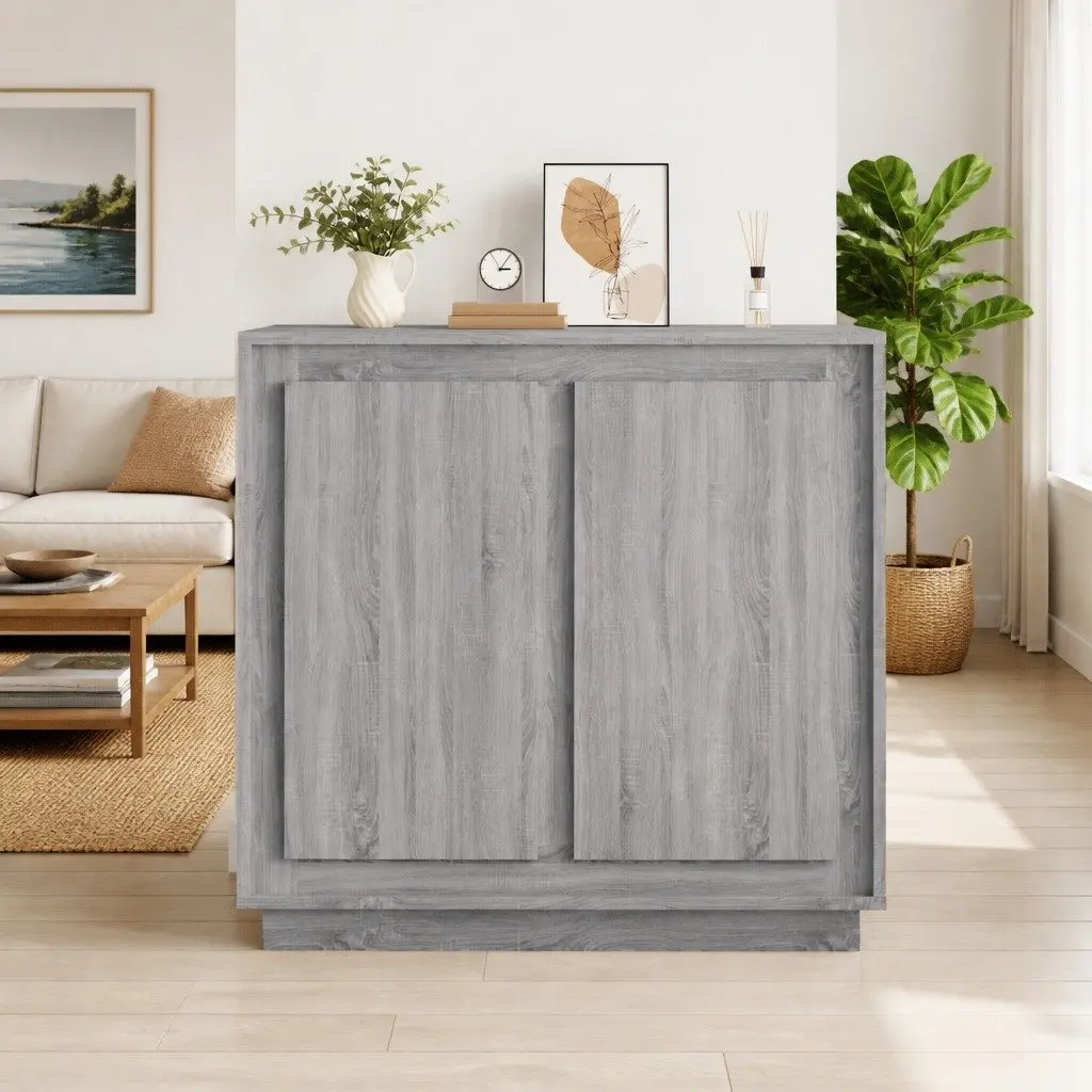 Sideboard Engineered Wood Grey 80x34x75cm Storage Cabinet Compartments