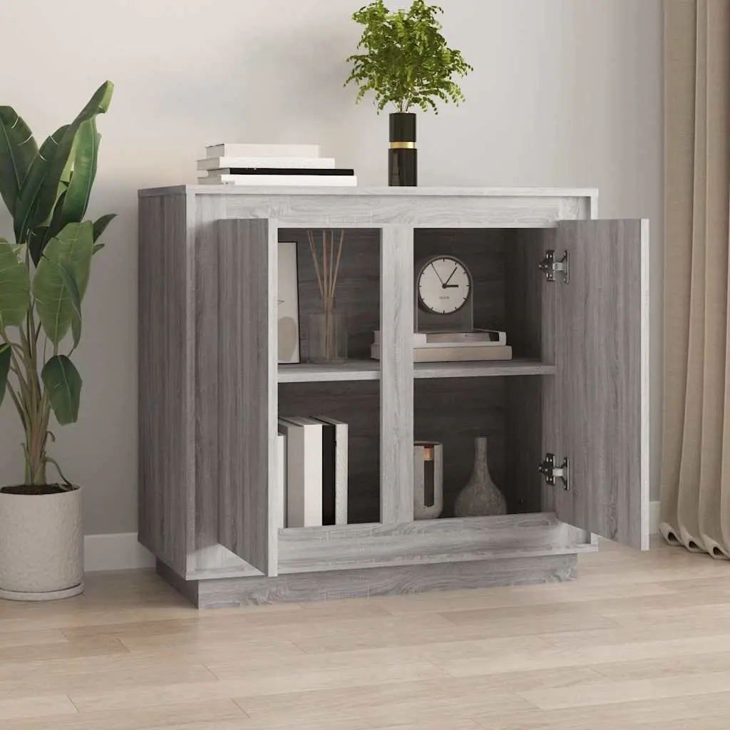 Sideboard Engineered Wood Grey 80x34x75cm Storage Cabinet Compartments